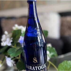 Saratoga Sparkling Spring Water 28oz Cobalt Blue Glass Bottle empty 12”